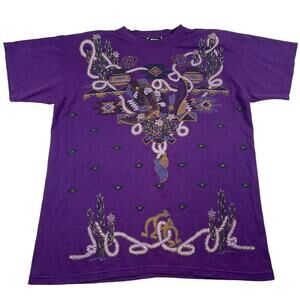 Vintage Western Cowgirl Boots Cactus Horseshoe Purple Shirt Fits like XL